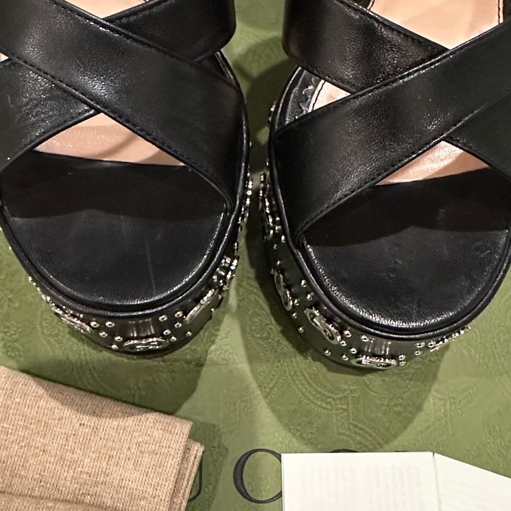 Authentic Gucci Malaga Kid Interlock Black Leather Platform - Picture 10 of 16